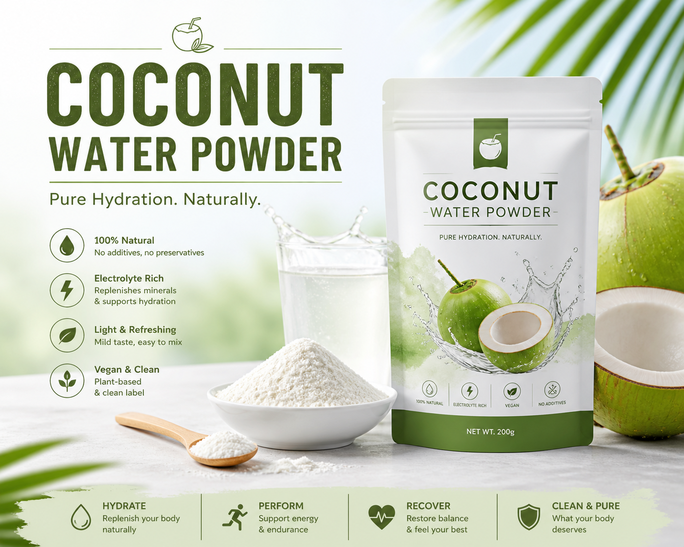 Coconut water powder for beverage mixes and food applications